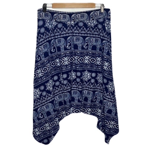 Hot Kiss Boho Thai Elephant Geometric Floral Handkerchief Midi Skirt Women’s 2X - Picture 2 of 5